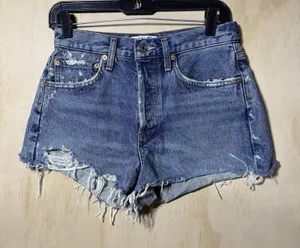 Agolde Parker Denim Shorts Womens 25 Distressed Cutoff‎ Raw Hem High Rise thumbnail 1