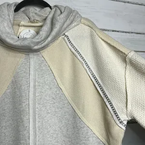 POL Cowl Neck Pullover Cream Gray Oversized Bling Size Small thumbnail 3