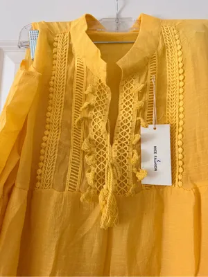 & Other Stories Yellow Lace-Trim Cold-Shoulder Maxi Dress thumbnail 3