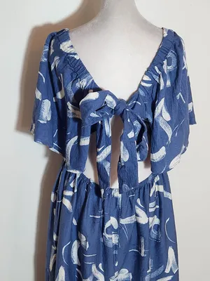 A New Day Blue and White Print Square Neck Midi Dress with Cutout Size Large thumbnail 4