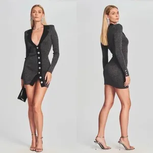 retrofête Mimi Sweater Long Sleeve Mini Dress in Gray Black XL thumbnail 2