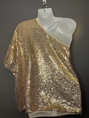 L Love Blouse Womens Medium Gold Sequin One Shoulder Asymmetrical Party Top thumbnail 6