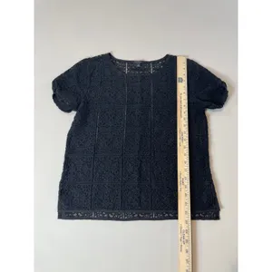 Ann Taylor Sheer Lace High‑Low Short Sleeve Top Size M Black Cotton thumbnail 5