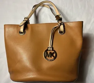 Michael Kors Cognac Leather Tote with MK Pendant thumbnail 1