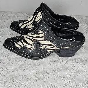 Grazie Maverick zebra pony hair western cowgirl studded slip on clog mules 7.5 thumbnail 6