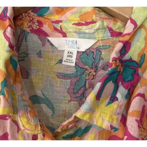 Bright Floral Linen Top Size XXL Button Up Shirt Tropical Summer Dopamine Resort thumbnail 4