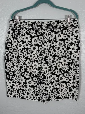 Lularoe Women L Black White Floral Jamie French Terry Shorts Pockets Drawstring thumbnail 6