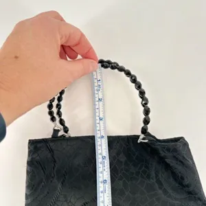 Vintage 90s Das Women's Swirl Print Textured Beaded Strap Purse Mini Bag‎ Black thumbnail 11