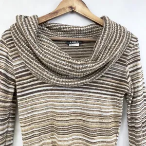 Vintage A‎ Byer Womens Sweater Small Striped Metallic Cowl Neck Y2K thumbnail 2
