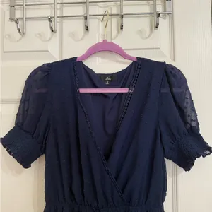 Lulus Falling Into You Navy Blue Swiss Dot Tiered Maxi Dress - Size Medium thumbnail 7