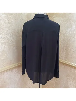 Mango viscose button down long sleeves shirt feather lightweight Black Sz 12 thumbnail 8