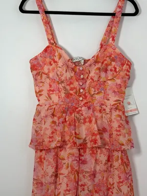 NWT Taylor Floral Tiered Maxi Dress Size 10 Pink Orange Ruffle Peplum thumbnail 2