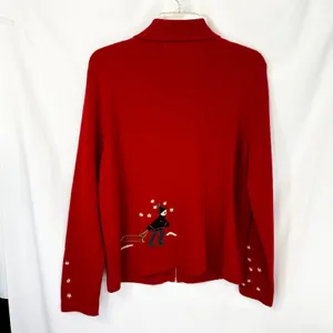 Jones NY Small Chrismtas Sweater Wool Cardigan Novelty Holiday Ugly‎ Red 1705 thumbnail 2
