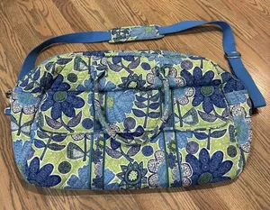VERA‎ BRADLEY Iconic GRAND Weekender Travel Bag Daisy Doodle Green Blue Y2K thumbnail 1