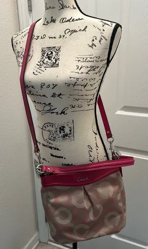 Coach Pink and Beige Signature Crossbody Bag thumbnail 1