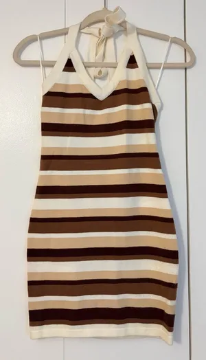Princess Polly Brown Striped Soft Knit Halter Mini Dress thumbnail 1