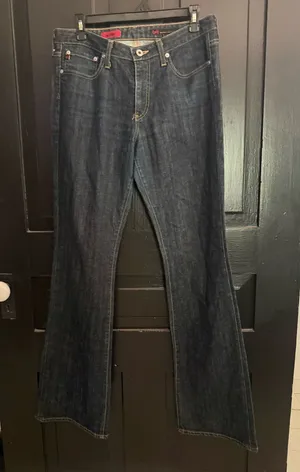 Ag Adriano Goldschmied Indigo Denim Jeans with Red Tag Trim thumbnail 1