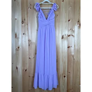 NWT Lulus Soiree Celebration Lilac Ruffled Lace-Up Maxi Dress Wedding Bride Sz S thumbnail 2