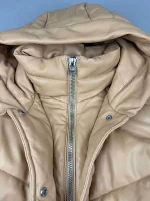 Abercrombie & Fitch Ultra Vegan Leather Puffer Jacket Camel Tan Small Hooded thumbnail 2