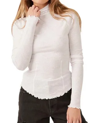 Free People white lettuce trim turtle neck “make it easy” thermal long sleeve top thumbnail 4