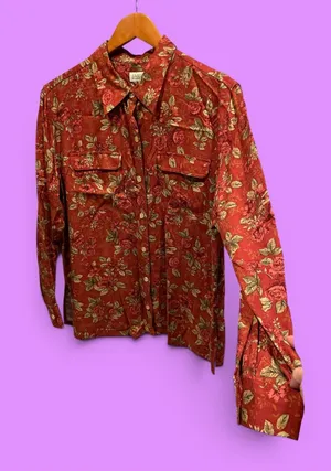 Cute rose wine cottagecore flowy blouse vintage 90s button front classic twee thumbnail 1