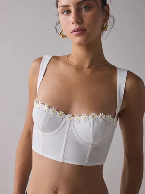 Urban Outfitters White Daisy-Trim Longline Bralette thumbnail 1