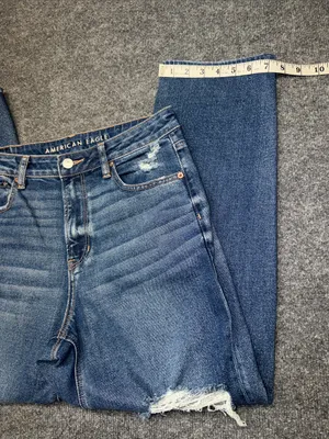 American Eagle Outfitters Women’s Stretch Mom Straight Distressed Jeans in Blue thumbnail 5