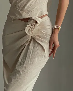 ZARA coord set sleeveless top midi skirt boho beige summer vacation party thumbnail 2