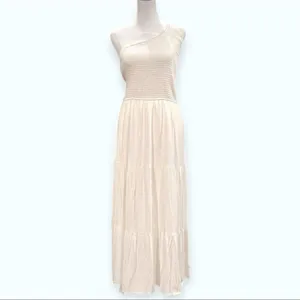 ZESICA One Shoulder Smocked Boho White Midi Dress - Size 2XL - Tiered Hem thumbnail 2