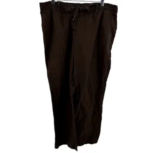 Boden 100% Linen Wide Leg Pants Drawstring Ankle Summer Casual Brown 14L 38"x34" thumbnail 2