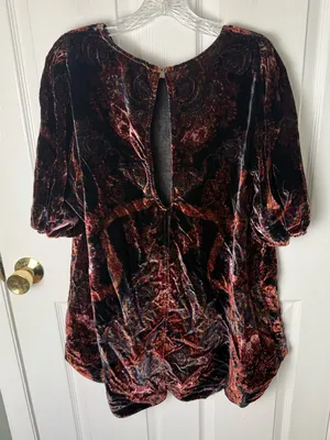 Free People Maye Print Puff Sleeve Velvet Tunic Top M thumbnail 5
