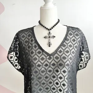 Black Mesh Sheer Top Grunge Witchy Gothic Whimsigoth Small‎ thumbnail 2