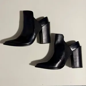 Leather Block Heel Ankle Boots with Stretch Detail thumbnail 4