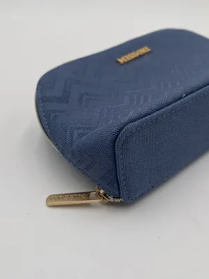 Missoni Small Travel Cosmetic Pouch Delta One Collection Toiletry Bag Blue Gold thumbnail 9