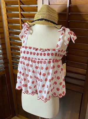 Gianni Bini Red Eyelet Embroidered Blouse thumbnail 1