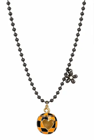 Betsey Johnson NWT Halloween Pumpkin Heart Ball Chain Necklace Orange 16” + 3” thumbnail 1