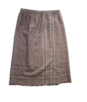 Purple Vintage Wool Plaid Wrap Midi Skirt 8 thumbnail 1