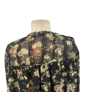 Aritzia Wilfred Long Sleeve Floral Print Chiffon‎ Blouse Black Green Size Medium thumbnail 11