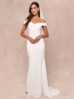 NWT Lulus Arienne White Off-the-Shoulder Mermaid Maxi Dress- Still Full Price thumbnail 6