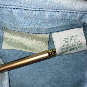 220 Hickory‎ Denim Button Up Shirt Women M Embroidered Feather Western Chore Vtg thumbnail 4