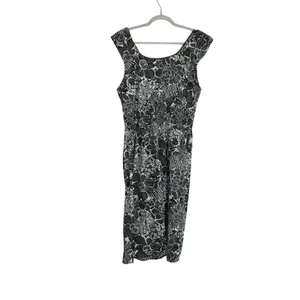 Vintage 100% Cotton Size 1X Midi Dress Black Floral Retro Country‎ Lightweight thumbnail 7