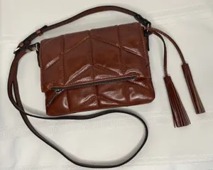 Patricia Nash Corfu Quilted Leather Crossbody Bag Purse Cognac Brown Oil-Waxed thumbnail 1