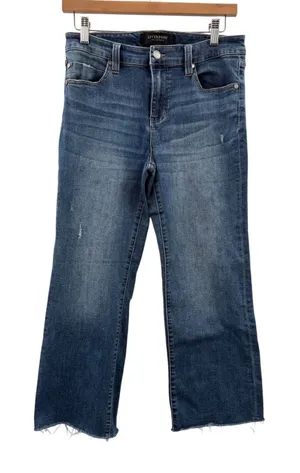 Liverpool LA Crop Flare Jeans‎ Womens 8/29 Blue Raw Hem Distressed Stretch Denim thumbnail 1