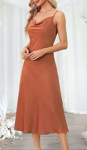 Thanth Women's Sleeveless Spaghetti Strap Satin Dress thumbnail 1