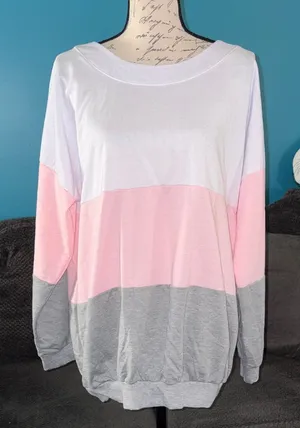 🔹4 for $30 Yidarton Colorblock Oversized Sweatshirt, Large White thumbnail 1