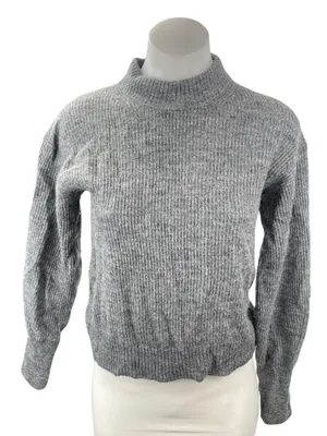 Quince Women's Gray Wool Knit Mock Neck Long Balloon Sleeve Sweater Top Size S thumbnail 1