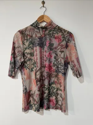 By Anthropologie Printed Mesh Turtleneck EUC thumbnail 2