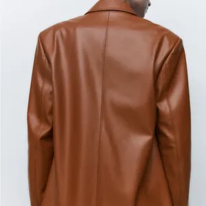 Zara FAUX LEATHER BLAZER Jacket Brown NEW thumbnail 7