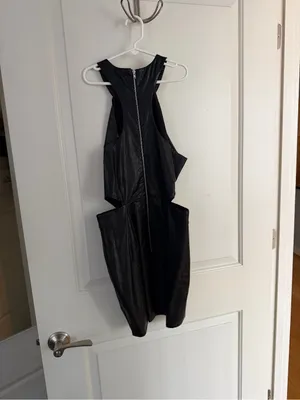 Revolve Sleek Black Cutout Faux-Leather Mini Dress thumbnail 4
