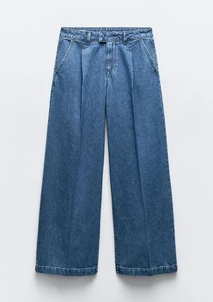 ZARA NWT Blue MID WAIST DARTED Z1975 WIDE LEG JEANS. Size 6 thumbnail 1